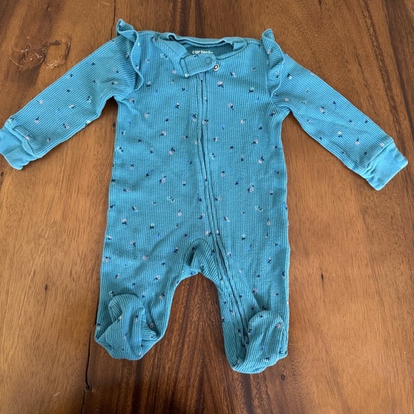 Carter's Other - Carter’s Blue and Floral Ruffled Baby Girl Footed One Piece Pajama size 3M